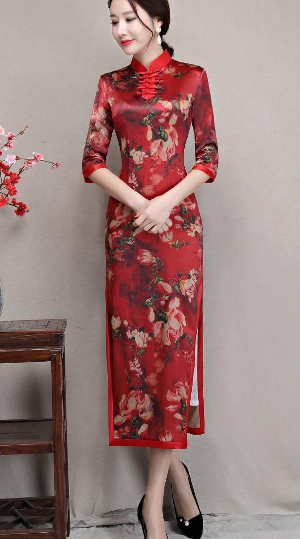 长款高开叉旗袍裙,穿出婀娜多姿好身材