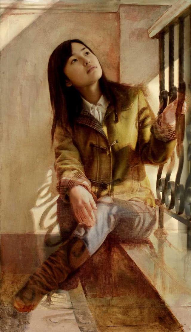这位年轻小伙油画中的美女纤毫毕现,细腻逼真