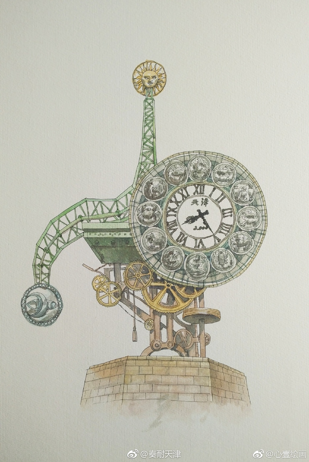 心壹绘画:之"世纪钟"世纪钟是天津市为迎接新世纪,在天津站前广场