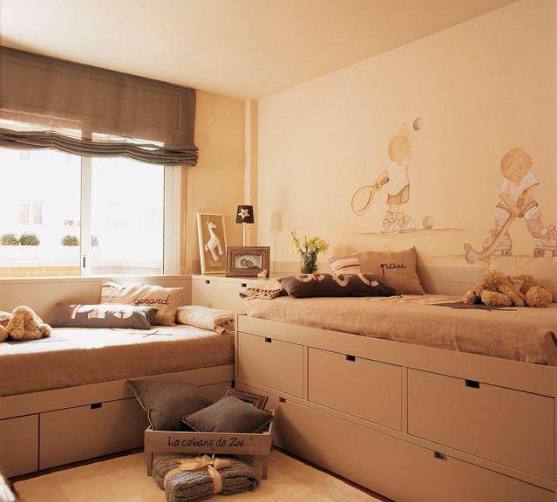 房间小两个孩子住不下?教你放两张床的4种方法,实用漂亮又宽敞