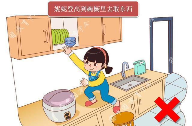 6 不要登高到碗橱里去取东西,如果碰倒碗盆等东西,劈头盖脸地砸