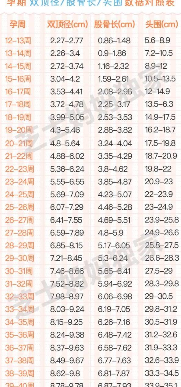 nt检查b超胎儿发育数据对照表b超胎儿发育数据对照表