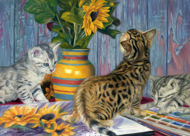 油画:艺术家luciebilodeau可爱猫咪作品