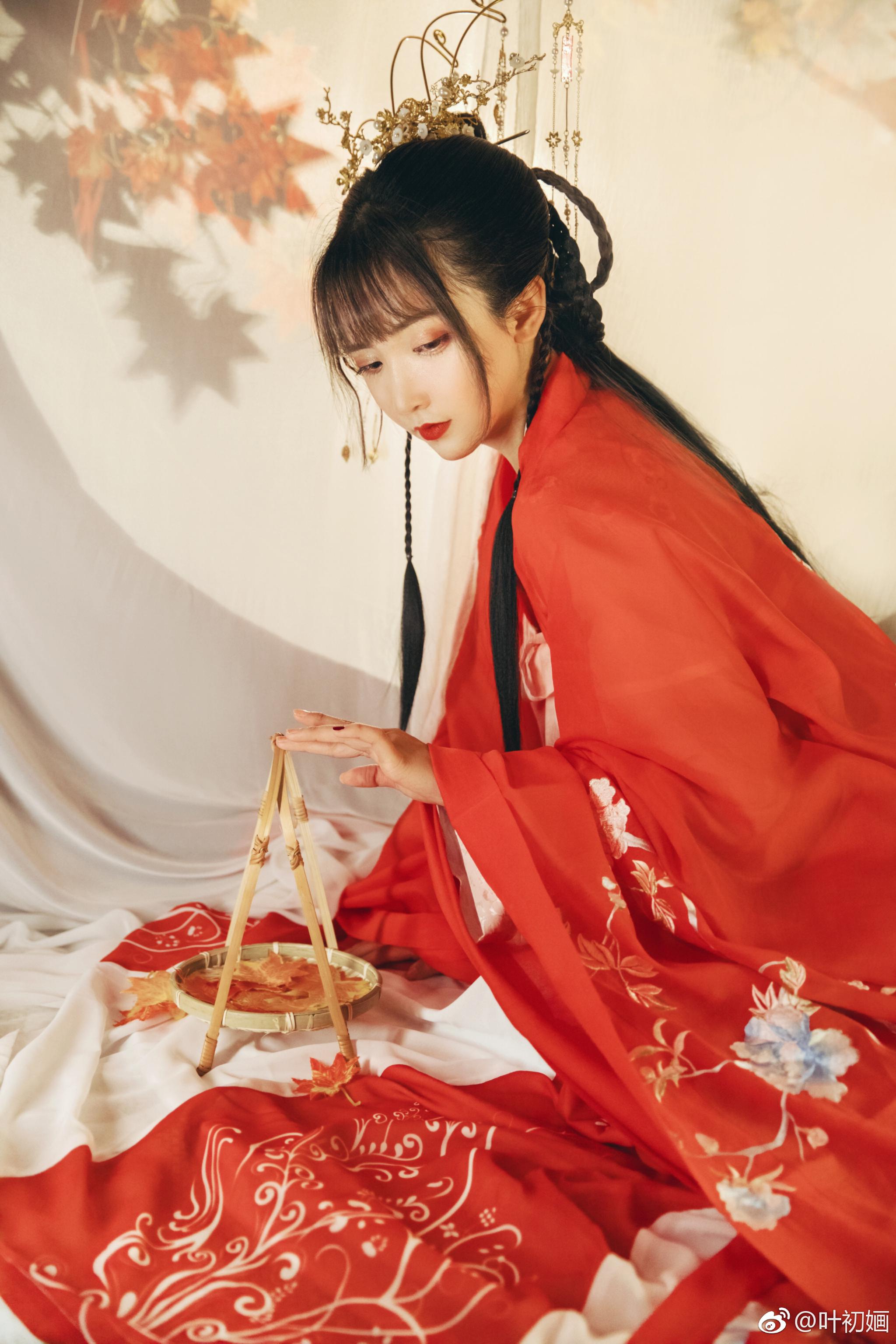 步摇垂珠玉,叶里看枫红