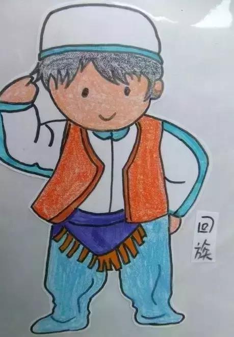 一组少数民族的儿童卡通蜡笔画,让孩子感受多样的中华民族风情