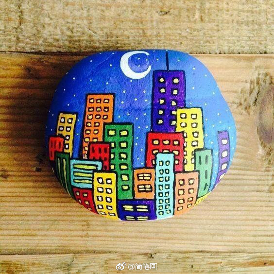 彩绘小房子石头画