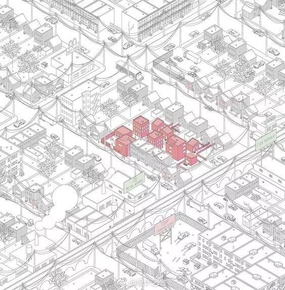 卡通插画般的建筑轴测图让建筑设计表现不再那么生硬