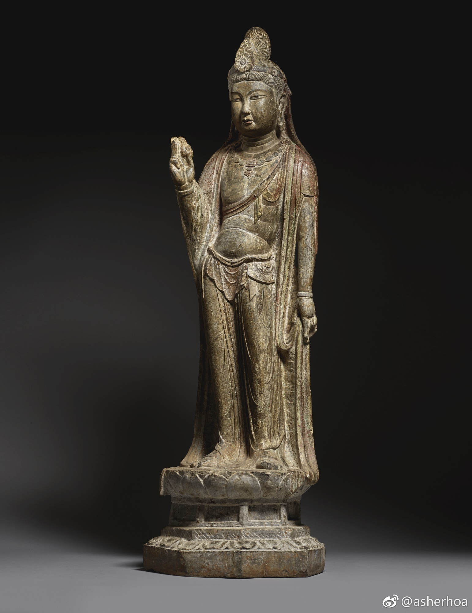 唐代石灰石雕菩萨立像,高1米,即将于9月在纽约苏富比拍卖