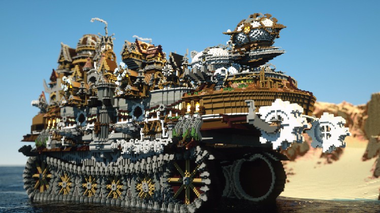 我的世界建筑欣赏超震撼蒸汽移动城堡