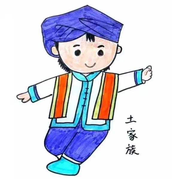 一组少数民族的儿童卡通蜡笔画,让孩子感受多样的中华民族风情