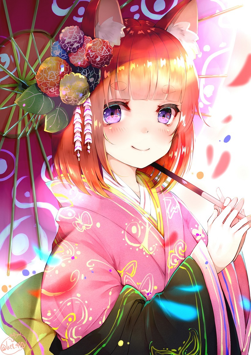 撑着日式和风纸伞的美少女插画