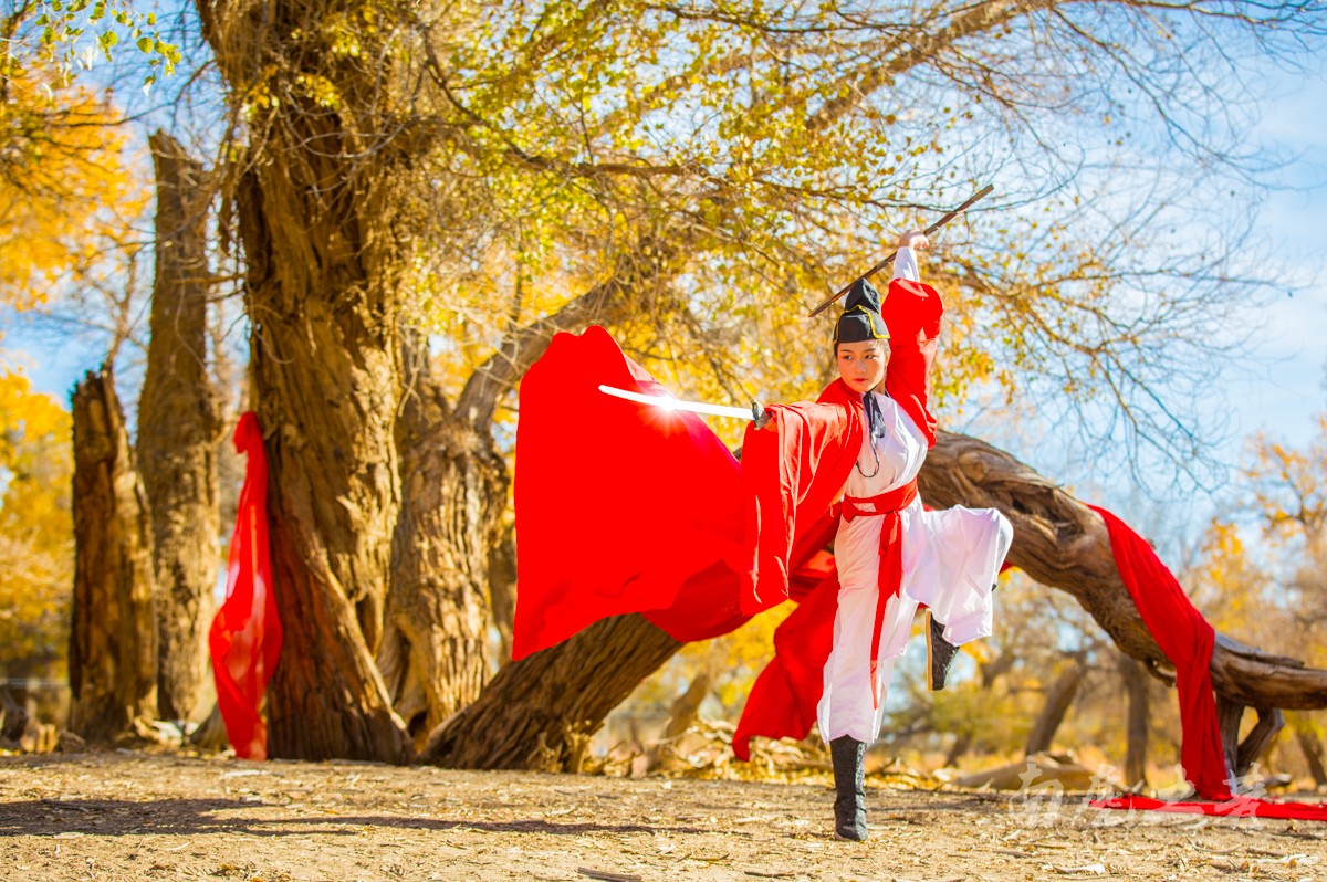 中打斗的场面额济纳四道桥是电影《英雄》外景拍摄地,我们对胡杨林最