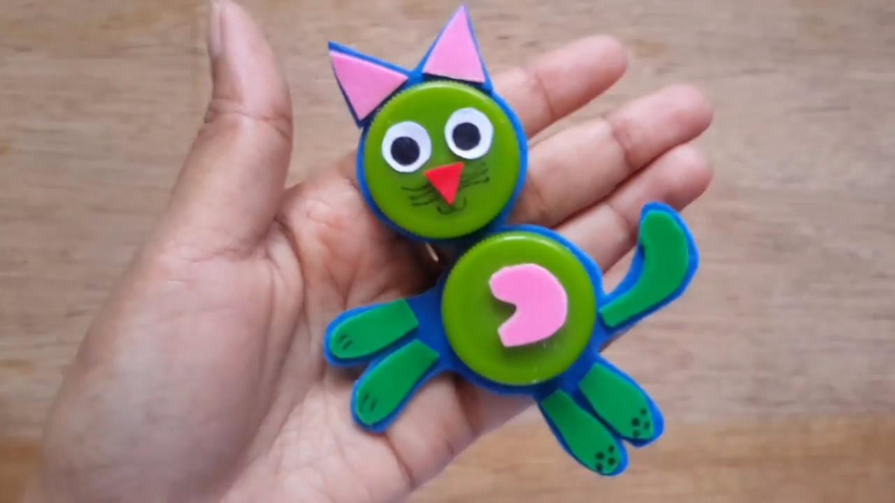 废物利用diy,教你手工制作"瓶盖小猫"的方法,很有创意
