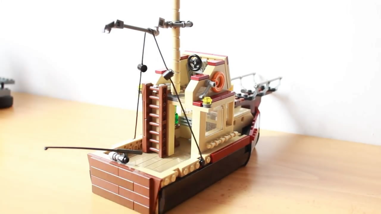 diy渔船模型,教你用乐高积木拼装一艘老渔船,很简单