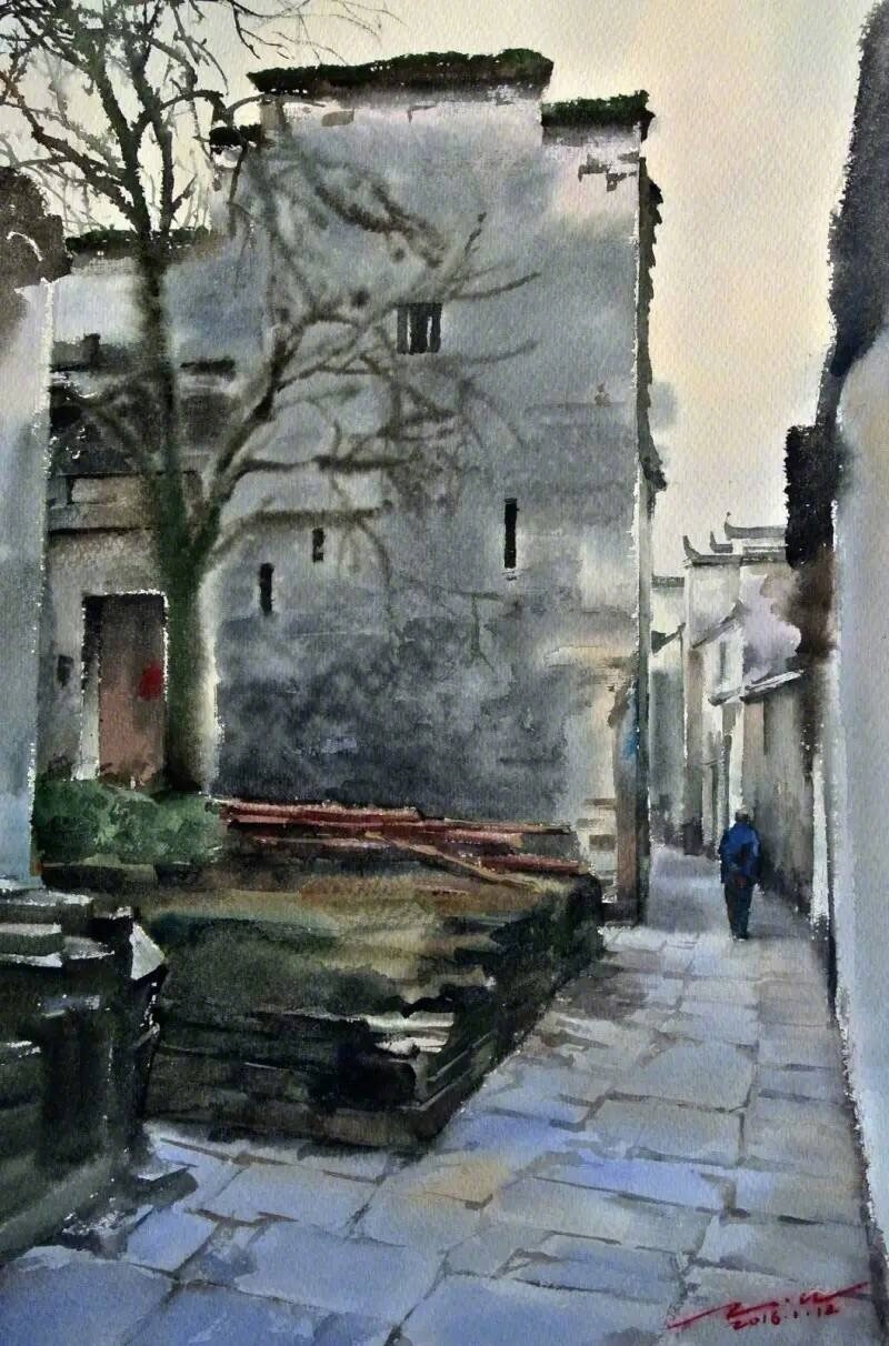 徽州风景水彩作品 | 詹旺