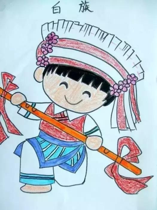 一组少数民族的儿童卡通蜡笔画,让孩子感受多样的中华民族风情