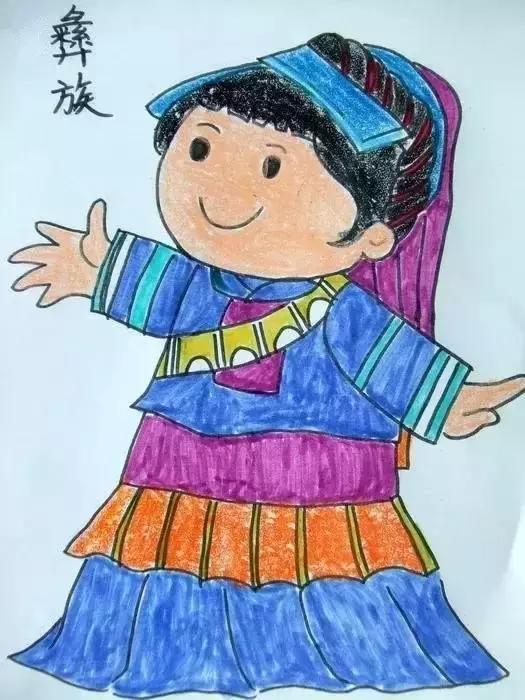 一组少数民族的儿童卡通蜡笔画,让孩子感受多样的中华民族风情|儿童画