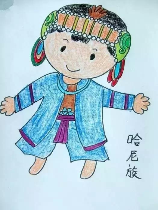 一组少数民族的儿童卡通蜡笔画,让孩子感受多样的中华民族风情