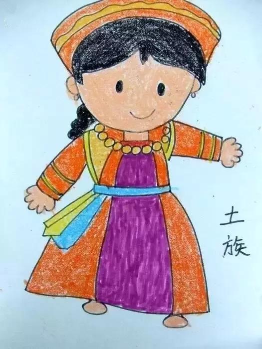 一组少数民族的儿童卡通蜡笔画,让孩子感受多样的中华民族风情|儿童画