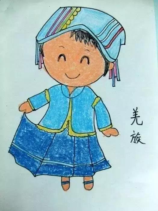 一组少数民族的儿童卡通蜡笔画,让孩子感受多样的中华民族风情
