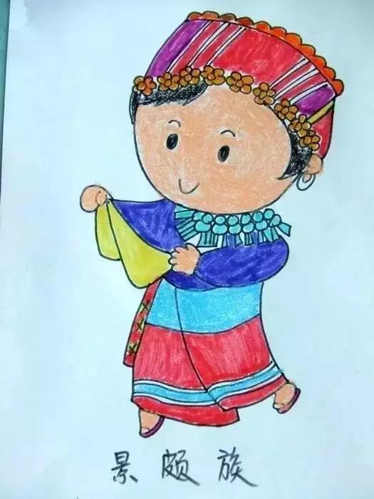 一组少数民族的儿童卡通蜡笔画,让孩子感受多样的中华民族风情