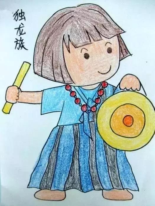 一组少数民族的儿童卡通蜡笔画,让孩子感受多样的中华民族风情
