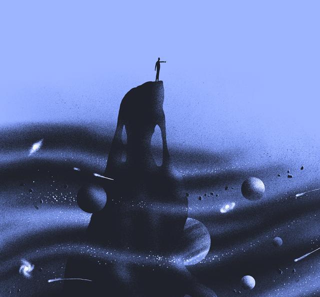 有意境的蓝黑色插画