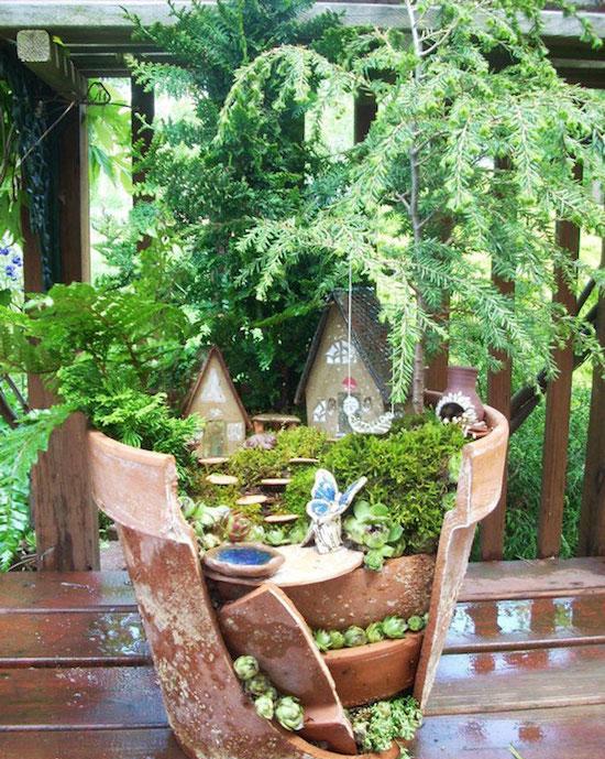 破花盆中的迷你园艺造景, 看起来超有特色啊