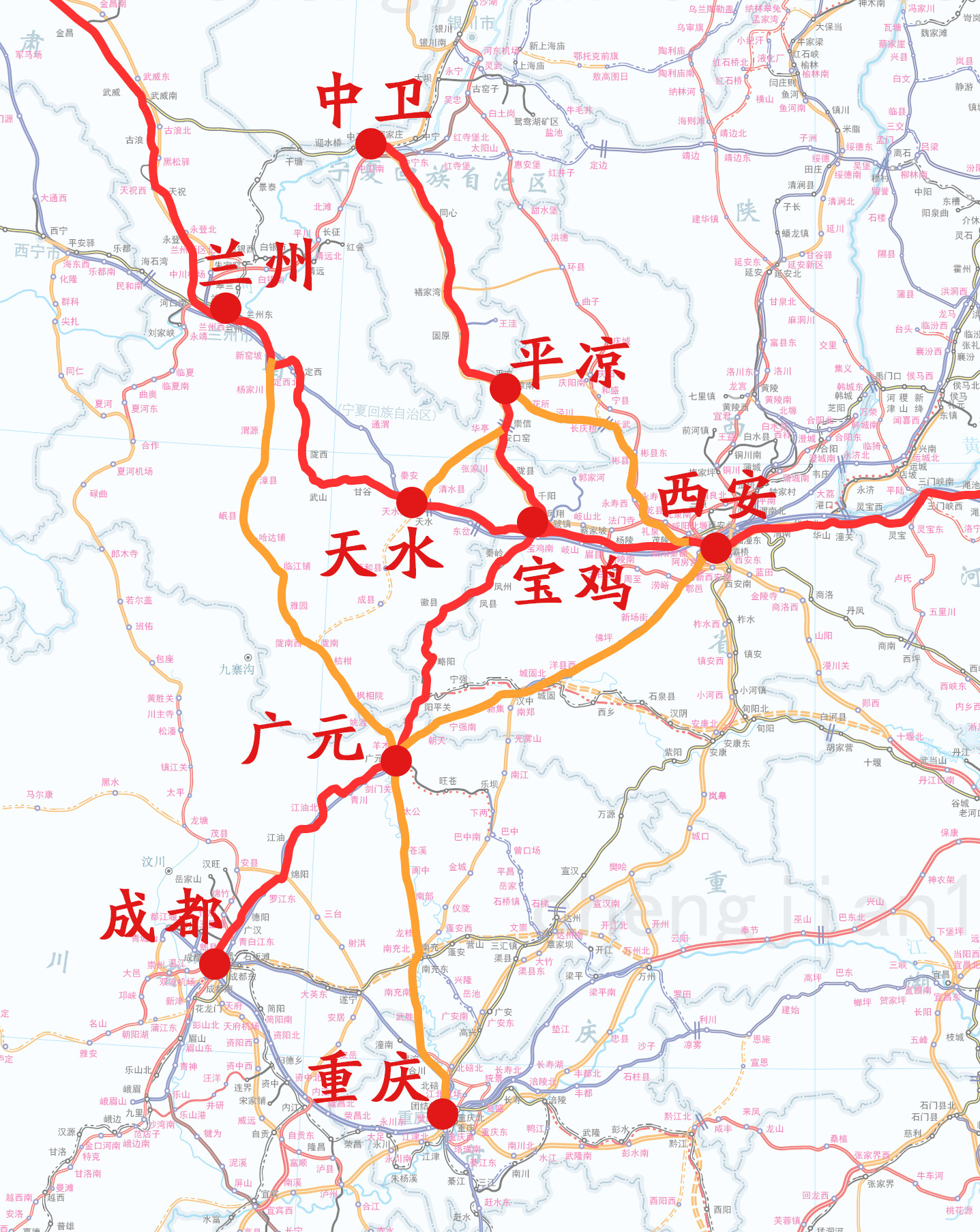 广元在高速铁路时代则成为华北,关中和西北地区进入川渝的门户枢纽