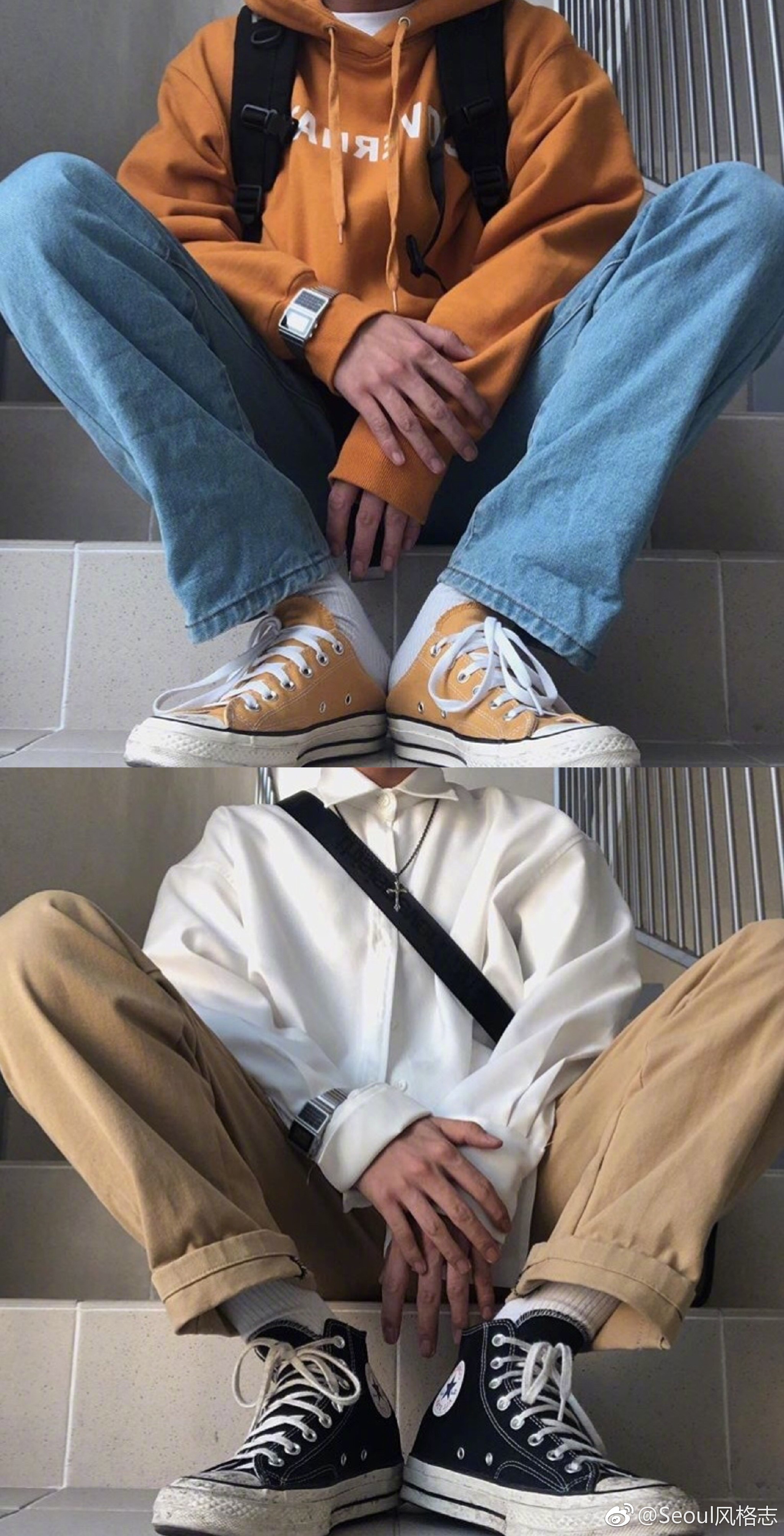 卫衣帆布鞋男生的日常穿搭,看来是个匡威控吧.