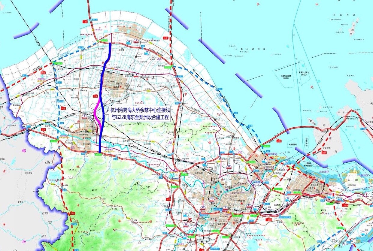 g228庵东至梨洲段约33公里,设互通式立交13处,采用一级公路标准建设