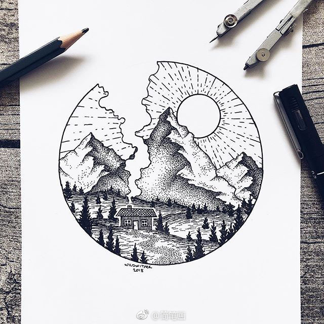 黑白风景插画(by:wildwither)