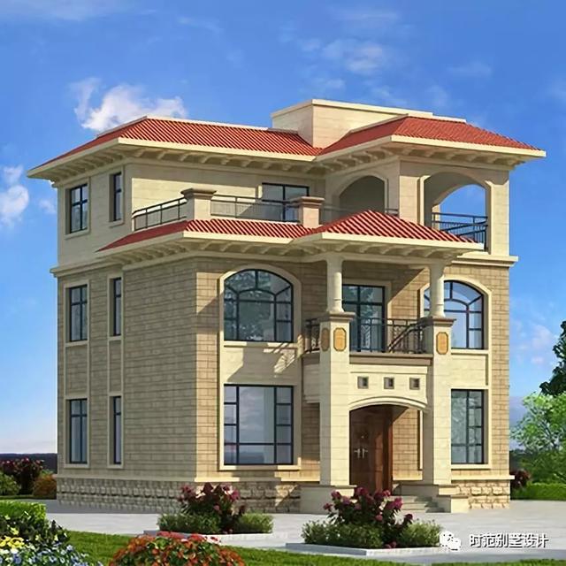 10x10米小户型三层欧式别墅带凉亭露台影视厅6室3厅适合自建