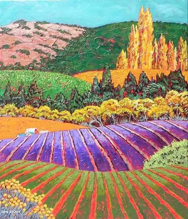 画家gene brown的田园画色彩鲜明,似天上彩虹坠落田间|田园画|七彩色