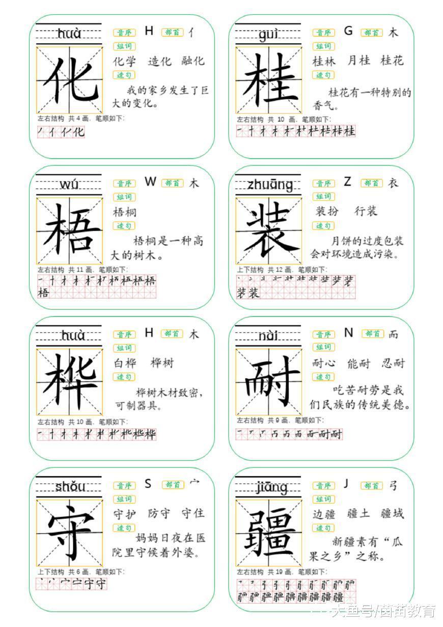 二年级上册识字2《树之歌》生字笔顺结构组词