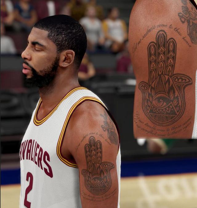 然而欧文上臂(左边)还有一个纹身,叫幸运之手,也叫"法蒂玛之手"hamasa