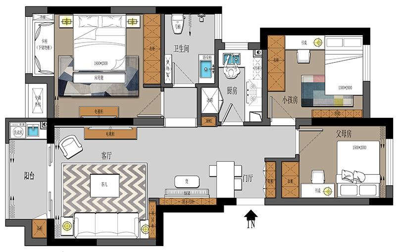 美巢中海锦苑89平装修怎么设计好 这样时尚的小三房给我来一打