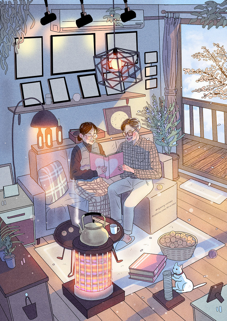 恩爱夫妻的日常生活韩国插画家myeongminho