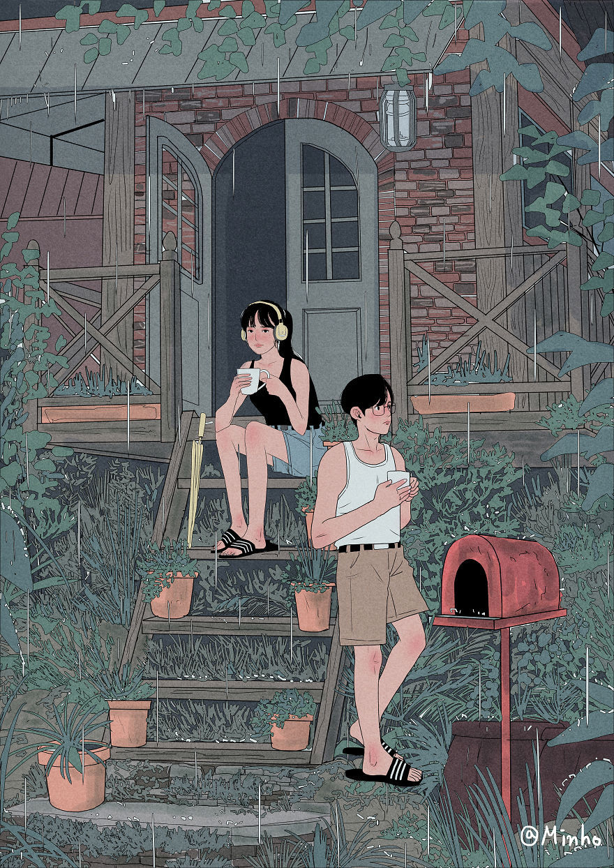 恩爱夫妻的日常生活韩国插画家myeongminho