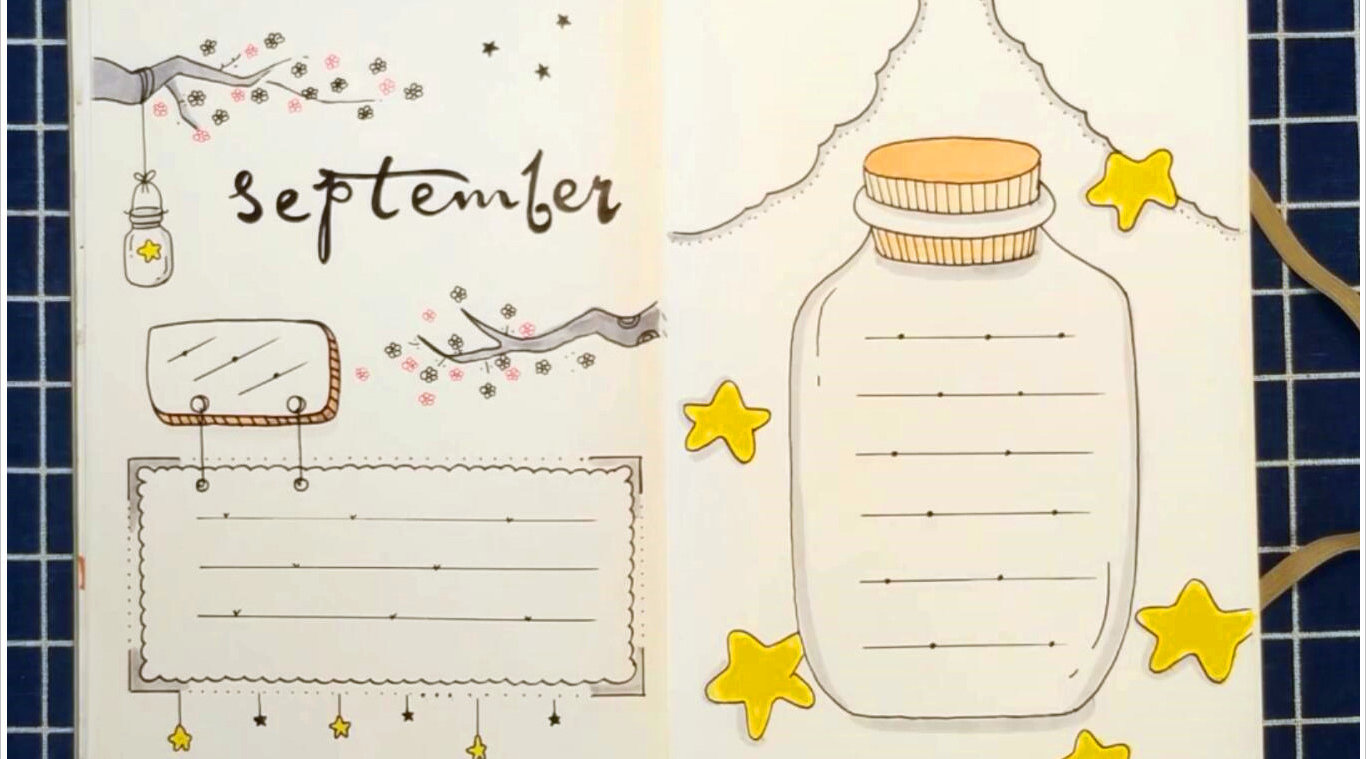 九月你好手抄报手帐模板分享~@小样卡通画