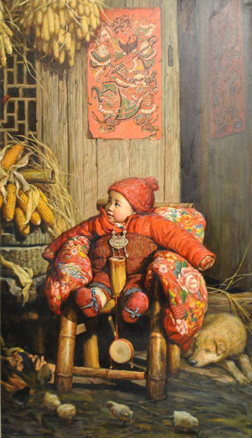 李自健乡村童年系列油画有个姐姐真的很幸福