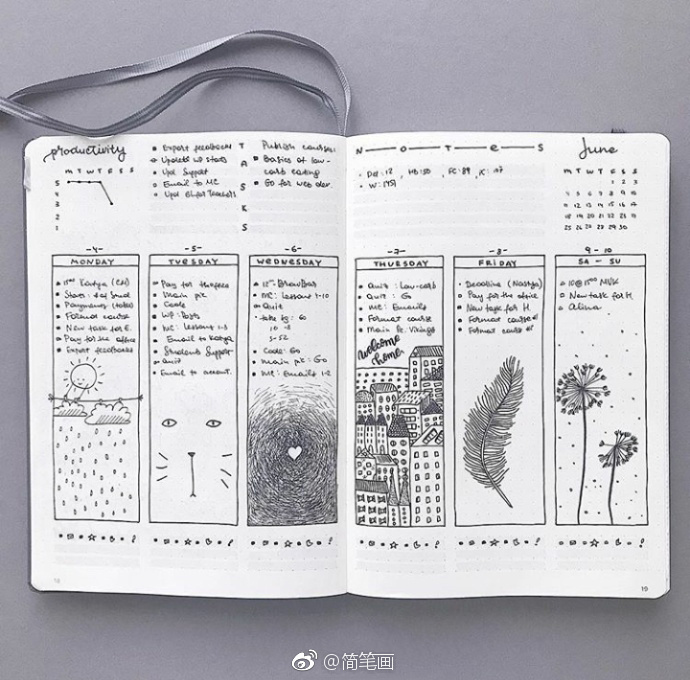 简洁好看的黑白手帐排版(by:bujoist)