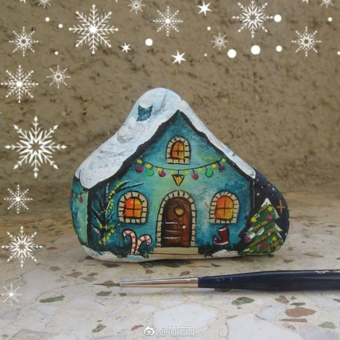 彩绘小房子石头画