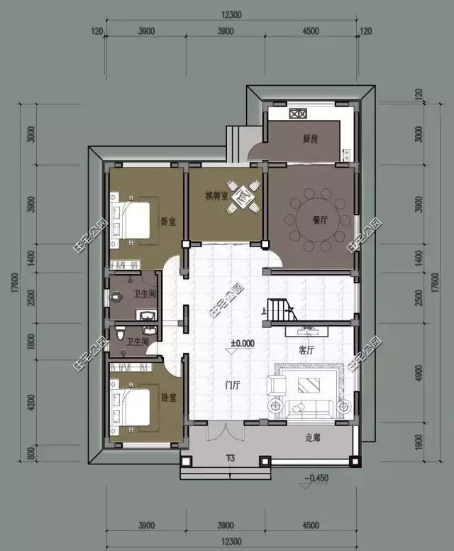 12x17米农村2层别墅美式6室凉亭娱乐室