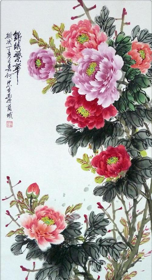 国画牡丹富贵天香画大色美描述着人们对生活的美好祝愿