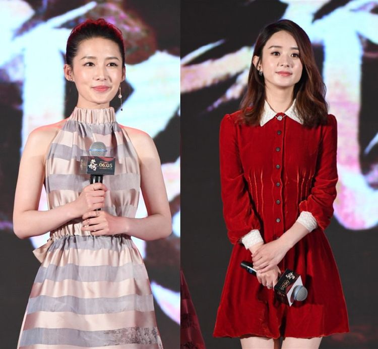 165赵丽颖和166李沁同穿短裙,身高差1cm,画风如此尴尬