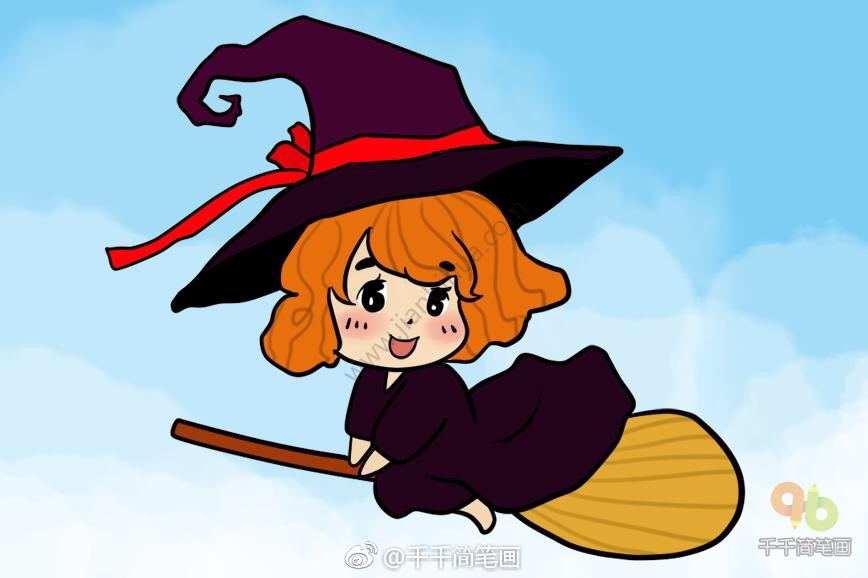 飞天小魔女简笔画,准备好纸笔,动手画起来吧