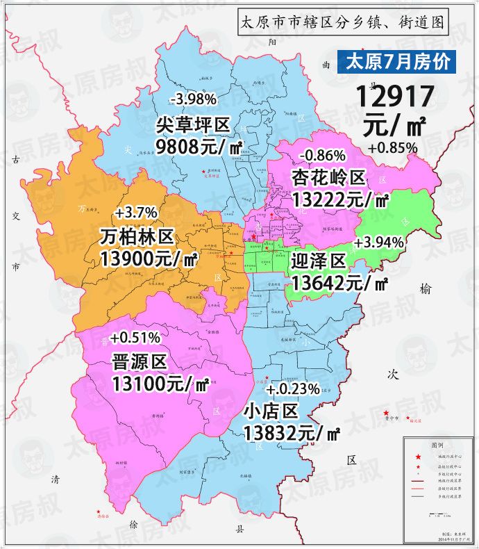 太原7月房价地图,各区域有涨有跌