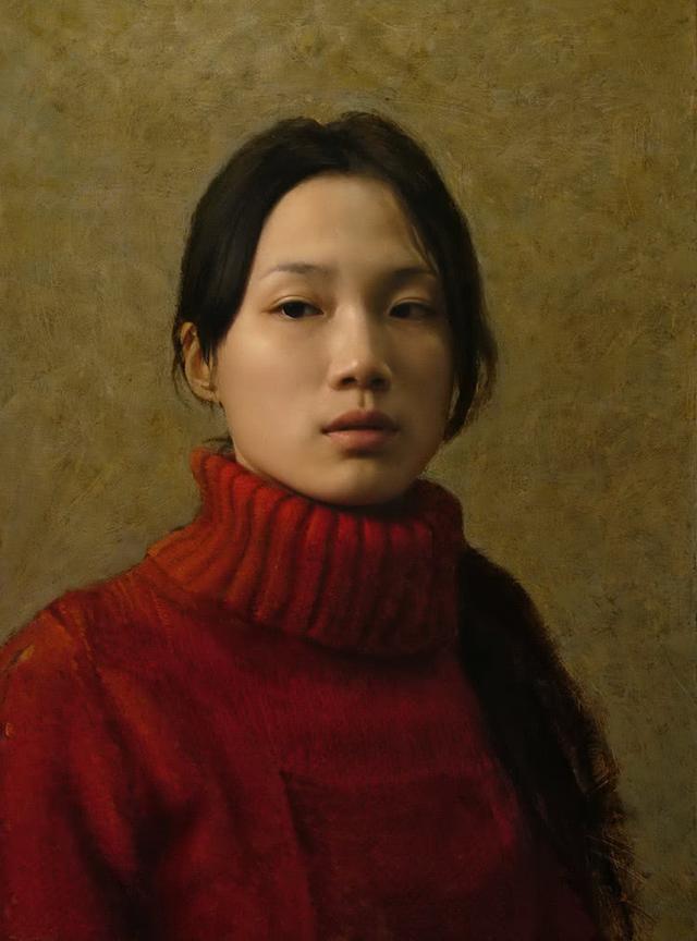 这位年轻小伙油画中的美女纤毫毕现,细腻逼真