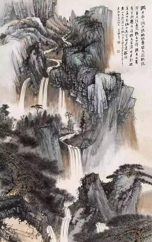 张大千观瀑图令人神往的山水画境